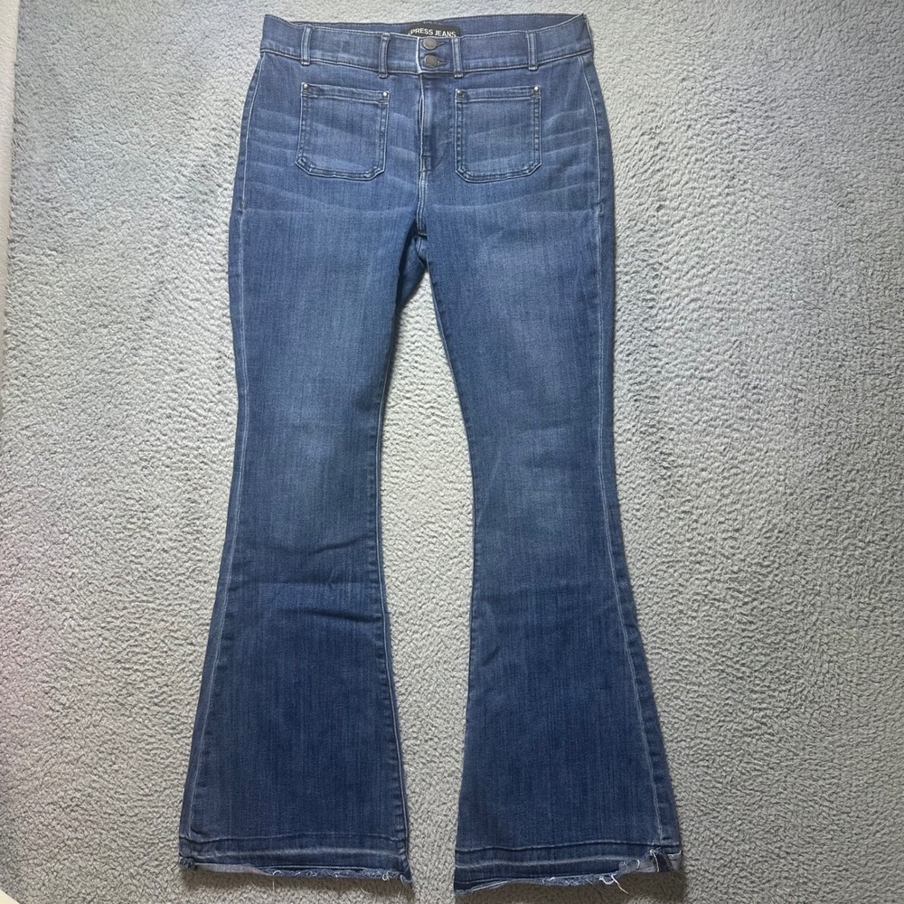 EXPRESS JEANS Bell Flare Mid Rise Denim Blue Jeans Women's Size‎ 12R